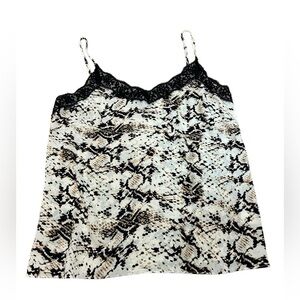 Rachel Zoe Black & Brown Snake Print Lace Cami Tank Top Blouse Women’s Sz Large